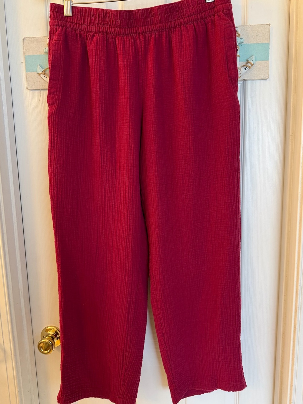 Coldwater Creek Light As Air Cotton Gauze Pull-On Pants berry/raspberry Sz M
